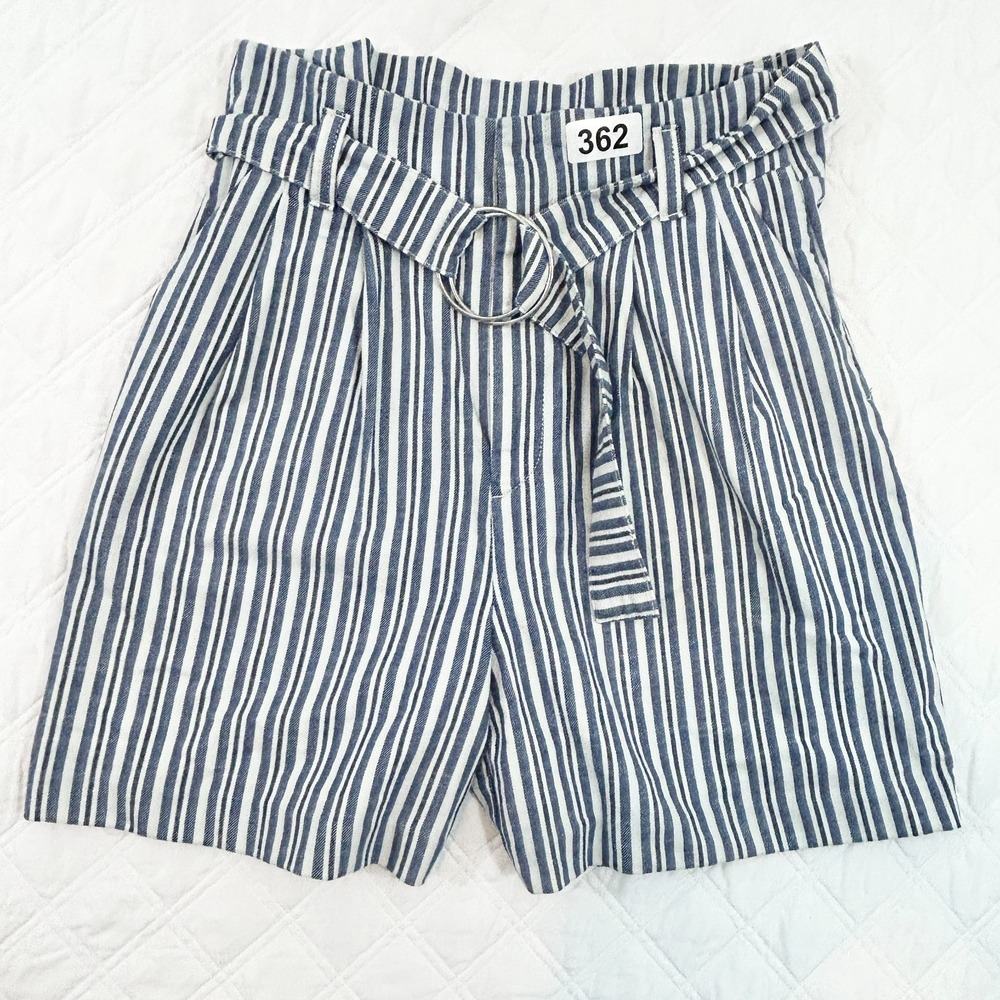 Free People Paperbag Striped High Waist Belted Shorts Multicolor Blue Size 10